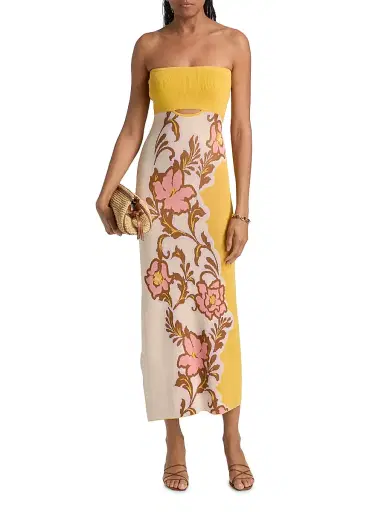 Misa Los Angeles Women's Fletcher Colorblocked Floral Strapless Midi-Dress - Plumeria Wave Knit - Size XL | Thumbnail 3 Misa Los Angeles Women's Fletcher Colorblocked Floral Strapless Midi-Dress - Plumeria Wave Knit - Size XL | Thumbnail 3