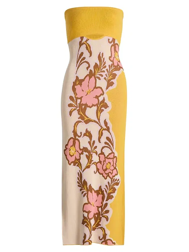 MISA Los Angeles Women's Fletcher Colorblocked Floral Strapless Midi-Dress - Plumeria Wave Knit