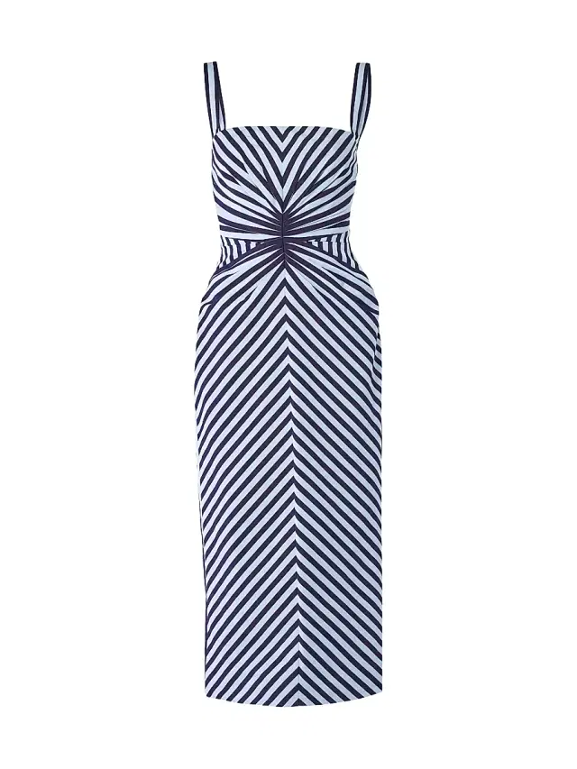 Women's Striped Slim-Strap Pencil Midi-Dress - Cloudy Blue Midnight
