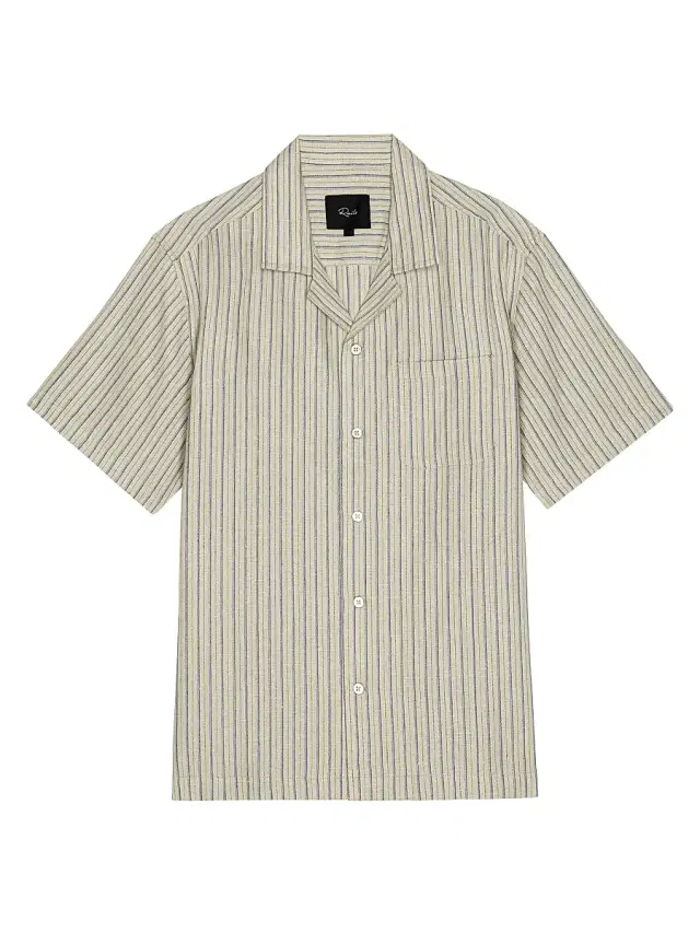Men's Ely Multi-Stripe Linen-Cotton Camp Shirt - Ecru Multi Stripe