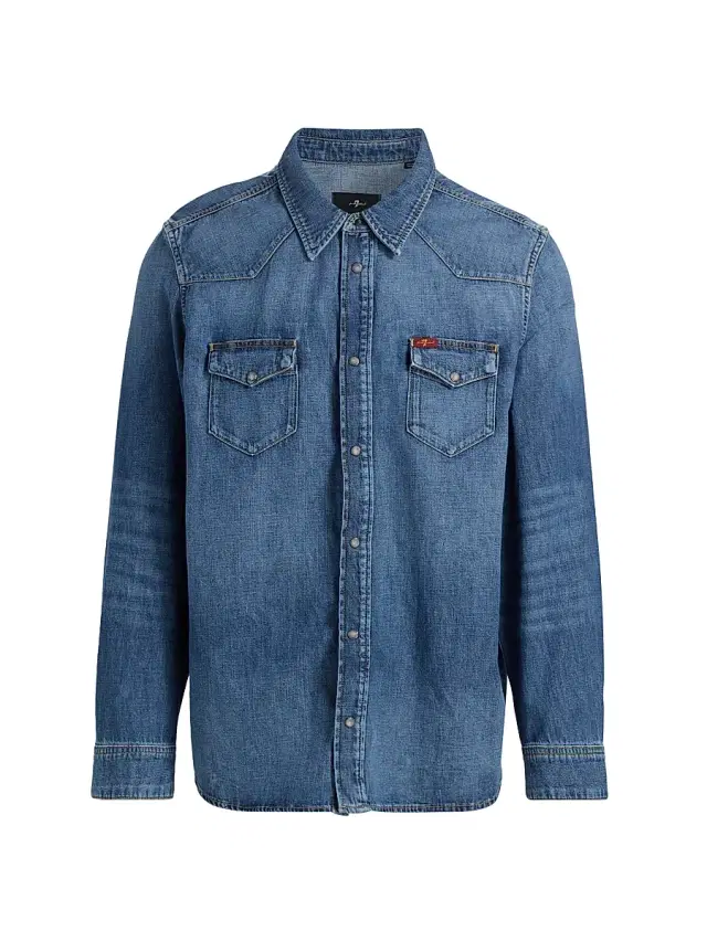 7 For All Mankind Men's Western Canyon Denim Button-Front Shirt - Canyon