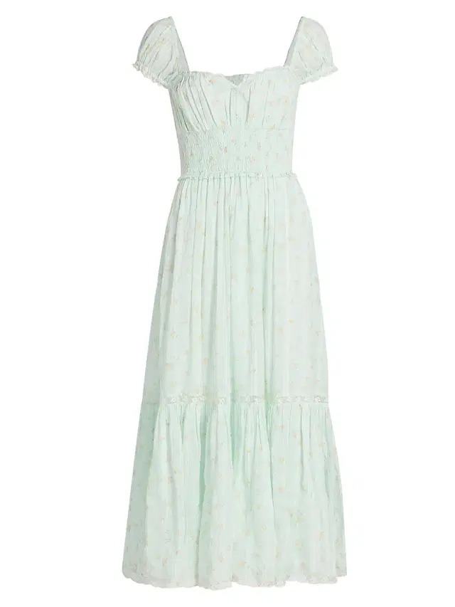 LoveShackFancy Women's Lyssara Floral Cotton A-Line Midi-Dress - Celadon Drift