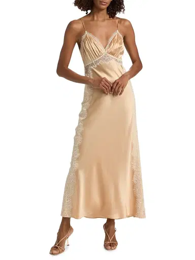 LoveShackFancy Women's Shia Lace-Trim Silk-Blend Slipdress - Pale Gold - Size 14 | Thumbnail 2