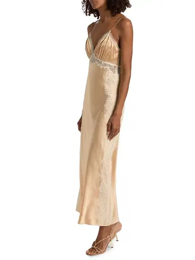 LoveShackFancy Women's Shia Lace-Trim Silk-Blend Slipdress - Pale Gold - Size 14 | Thumbnail 4