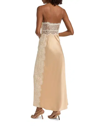 LoveShackFancy Women's Shia Lace-Trim Silk-Blend Slipdress - Pale Gold - Size 14 | Thumbnail 5