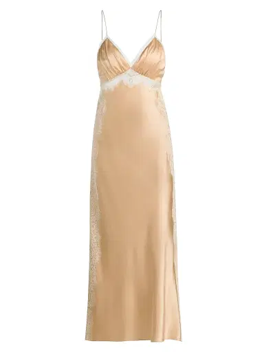 LoveShackFancy Women's Shia Lace-Trim Silk-Blend Slipdress - Pale Gold - Size 14 | Thumbnail 1
