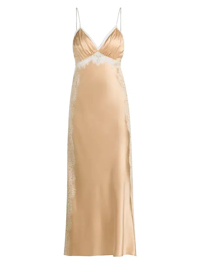 LoveShackFancy Women's Shia Lace-Trim Silk-Blend Slipdress - Pale Gold