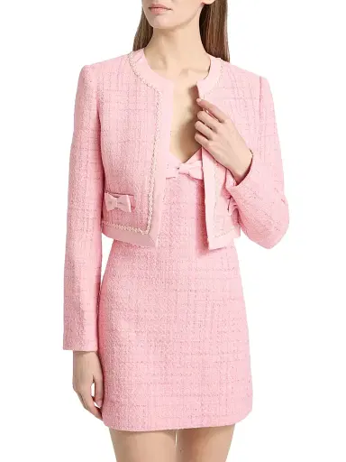LoveShackFancy Women's Ralphette Embellished Tweed Crop Jacket - Pink Hibiscus - Size 14 | Thumbnail 3 LoveShackFancy Women's Ralphette Embellished Tweed Crop Jacket - Pink Hibiscus - Size 14 | Thumbnail 3
