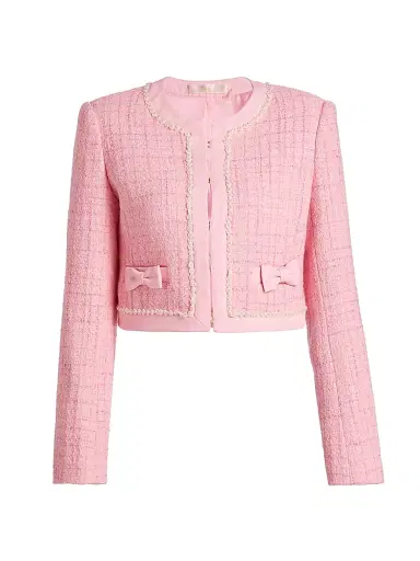 LoveShackFancy Women's Ralphette Embellished Tweed Crop Jacket - Pink Hibiscus - Size 14 | Thumbnail 1 LoveShackFancy Women's Ralphette Embellished Tweed Crop Jacket - Pink Hibiscus - Size 14 | Thumbnail 1