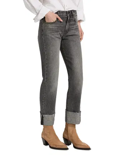 R13 Women's Romeo Cuffed Hem Cotton Straight-Leg Jeans - Leyton Black - Size 31 | Thumbnail 4 R13 Women's Romeo Cuffed Hem Cotton Straight-Leg Jeans - Leyton Black - Size 31 | Thumbnail 4