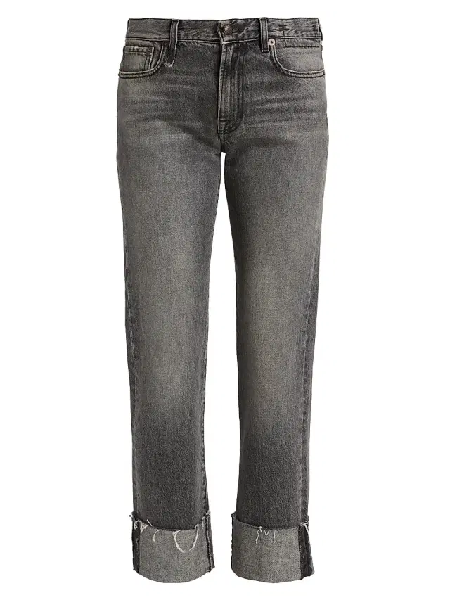 R13 Women's Romeo Cuffed Hem Cotton Straight-Leg Jeans - Leyton Black