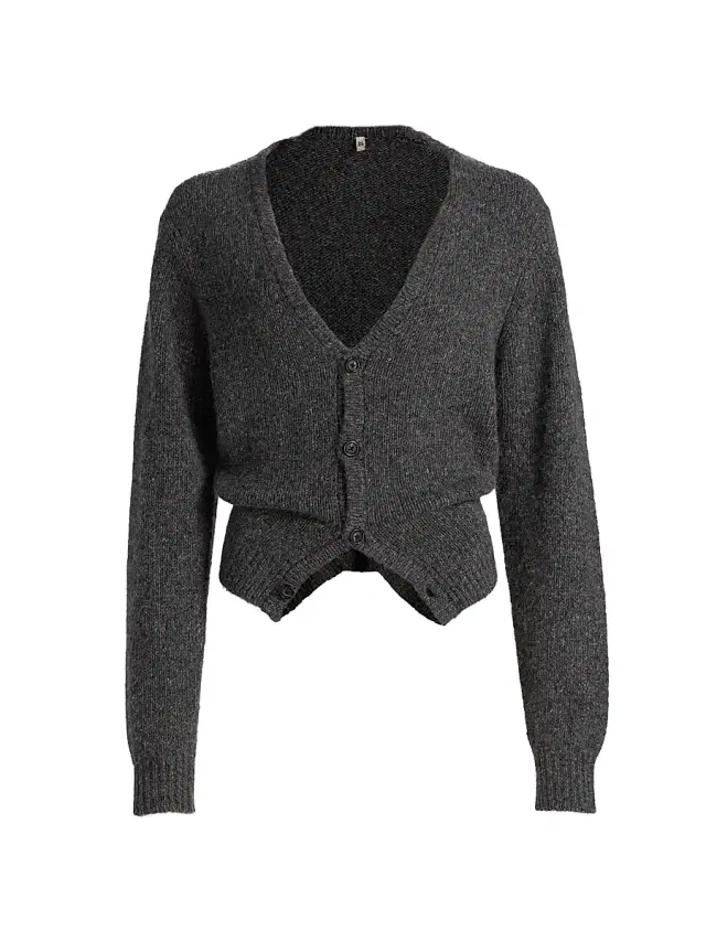 R13 Women's Cashmere Split-Hem Cardigan - Charcoal Grey