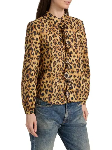 R13 Women's Leopard-Print Ruffle-Trim Cotton Blouse - Yellow Cheetah - Size XS | Thumbnail 4 R13 Women's Leopard-Print Ruffle-Trim Cotton Blouse - Yellow Cheetah - Size XS | Thumbnail 4