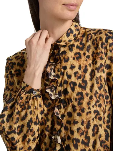 R13 Women's Leopard-Print Ruffle-Trim Cotton Blouse - Yellow Cheetah - Size XS | Thumbnail 6 R13 Women's Leopard-Print Ruffle-Trim Cotton Blouse - Yellow Cheetah - Size XS | Thumbnail 6