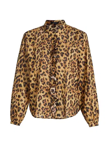 R13 Women's Leopard-Print Ruffle-Trim Cotton Blouse - Yellow Cheetah - Size XS | Thumbnail 1 R13 Women's Leopard-Print Ruffle-Trim Cotton Blouse - Yellow Cheetah - Size XS | Thumbnail 1