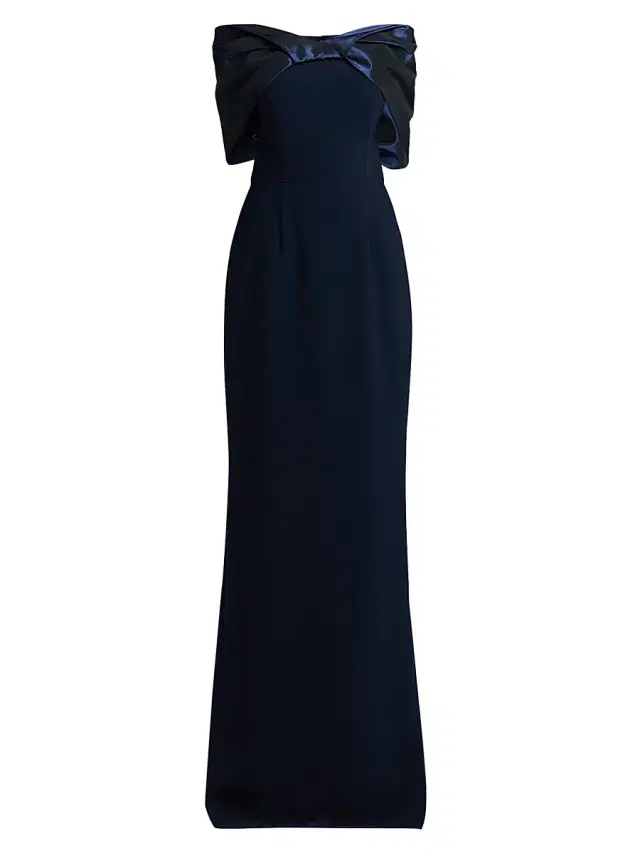 Teri Jon by Rickie Freeman Women's Tafetta Off-The-Shoulder Crepe Column Gown - Navy