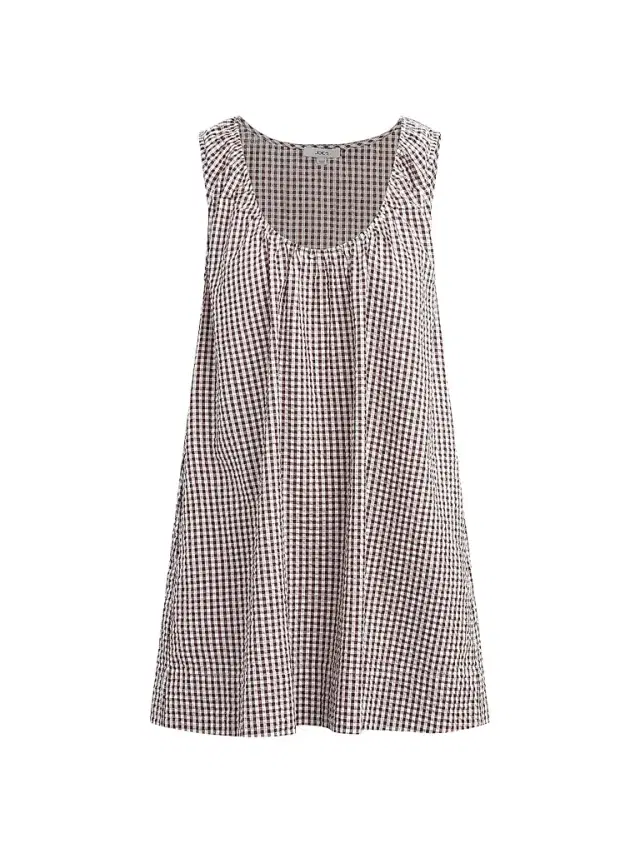 Women's Ana Gingham Cotton-Blend Shift Minidress - Macchiato Gingham