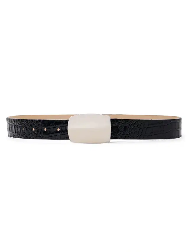 Women's Milou Croc-Embossed Leather Belt - Black And Silver
