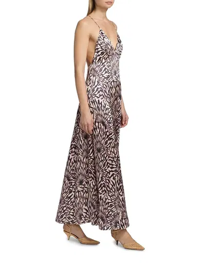 Ulla Johnson Women's Oriana Zebra-Print Satin A-Line Maxi Dress | Thumbnail 2