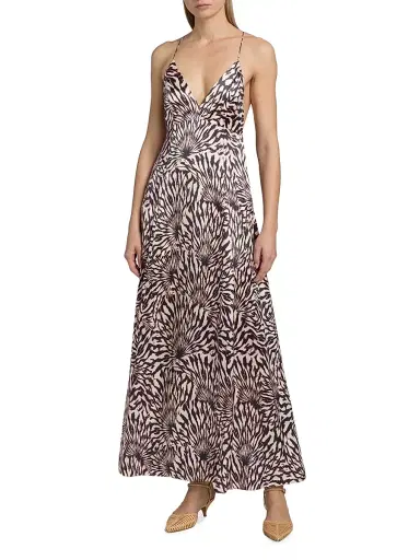 Ulla Johnson Women's Oriana Zebra-Print Satin A-Line Maxi Dress | Thumbnail 3