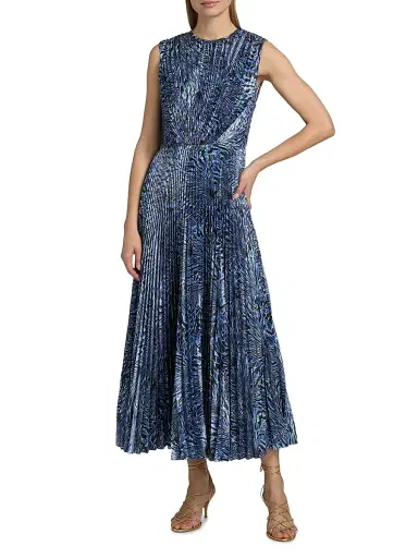 Ulla Johnson Women's Malin Pleated Satin Midi-Dress - Lapis | Thumbnail 2