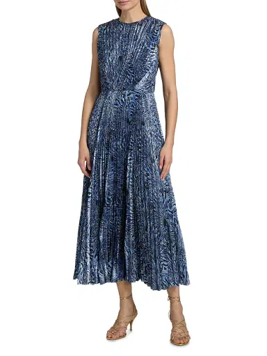 Ulla Johnson Women's Malin Pleated Satin Midi-Dress - Lapis | Thumbnail 3