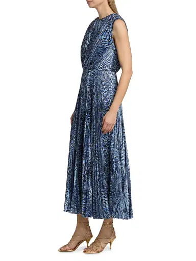 Ulla Johnson Women's Malin Pleated Satin Midi-Dress - Lapis | Thumbnail 4