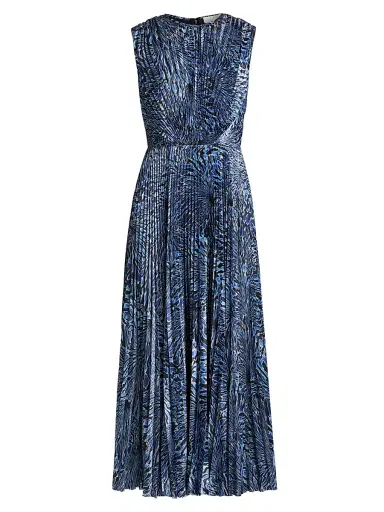 Ulla Johnson Women's Malin Pleated Satin Midi-Dress - Lapis | Thumbnail 1