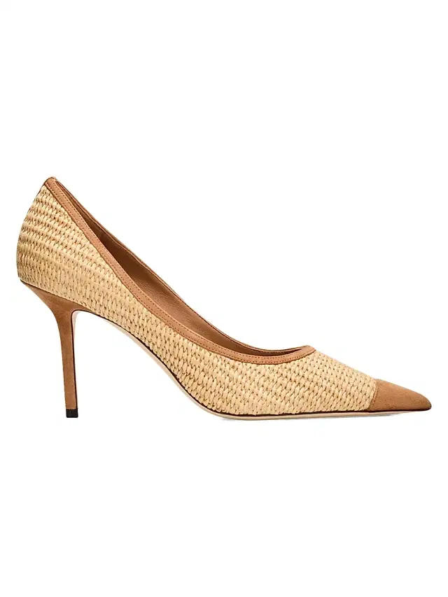 Jimmy Choo Women's Love 85MM Raffia-Suede Pumps - Natural Toffee