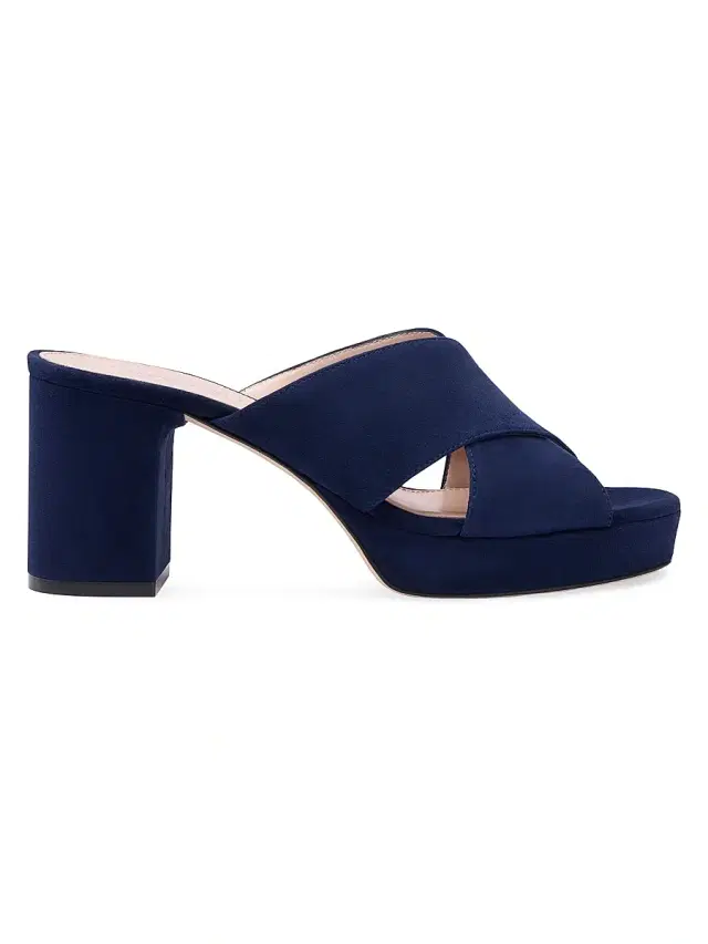 Stuart Weitzman Women's Dayna 80MM Suede Platform Mules - Nice Blue