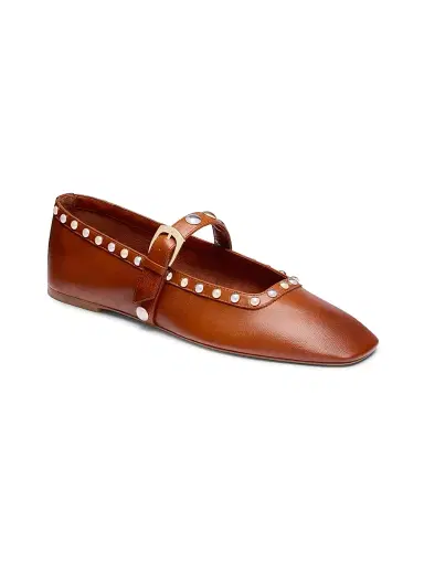 Stuart Weitzman Women's Perry Studded Leather Mary Janes - Boho Tan - Size 9.5 | Thumbnail 2