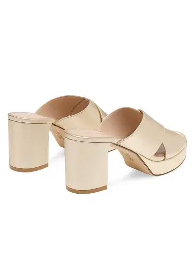 Stuart Weitzman Women's Dayna 80MM Leather Platform Sandals - Light Gold | Thumbnail 3