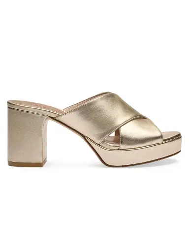 Stuart Weitzman Women's Dayna 80MM Leather Platform Sandals - Light Gold | Thumbnail 1