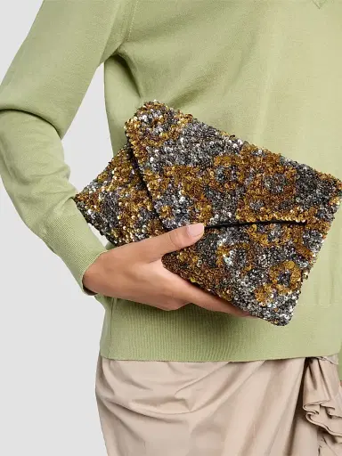 Dries Van Noten Women's Medium Sequined Envelope Clutch - Silver | Thumbnail 2 Dries Van Noten Women's Medium Sequined Envelope Clutch - Silver | Thumbnail 2