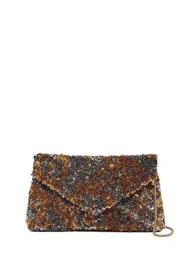 Dries Van Noten Women's Medium Sequined Envelope Clutch - Silver | Thumbnail 1 Dries Van Noten Women's Medium Sequined Envelope Clutch - Silver | Thumbnail 1
