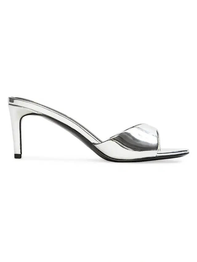 Black Suede Studio Women's Freddie 65MM Patent Leather Mules - Silver Metallic