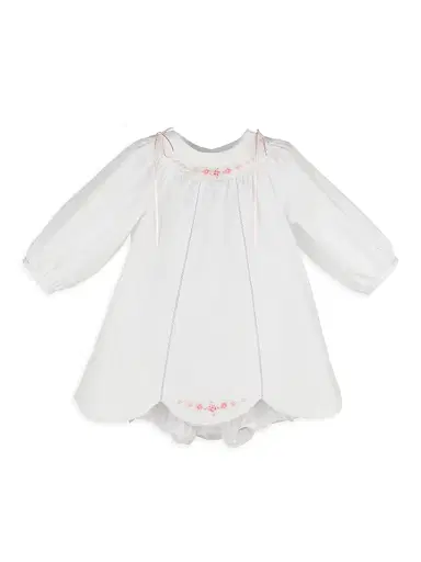 Luli & Me Baby Girl's 3-Piece Embroidered Cotton-Blend Bonnet, Dress & Bloomers Set - White And Pink - Size 9 Months | Thumbnail 1