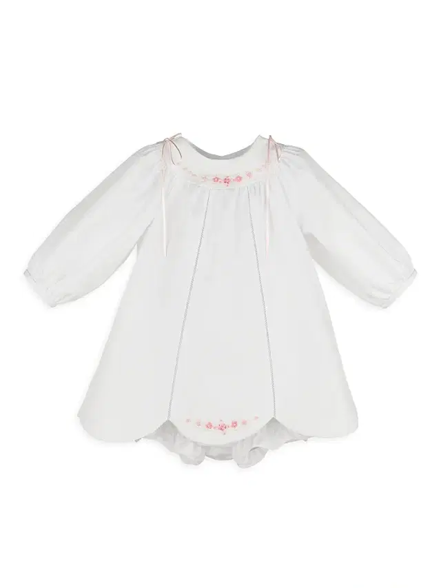 Luli & Me Baby Girl's 3-Piece Embroidered Cotton-Blend Bonnet, Dress & Bloomers Set - White And Pink 9 Months