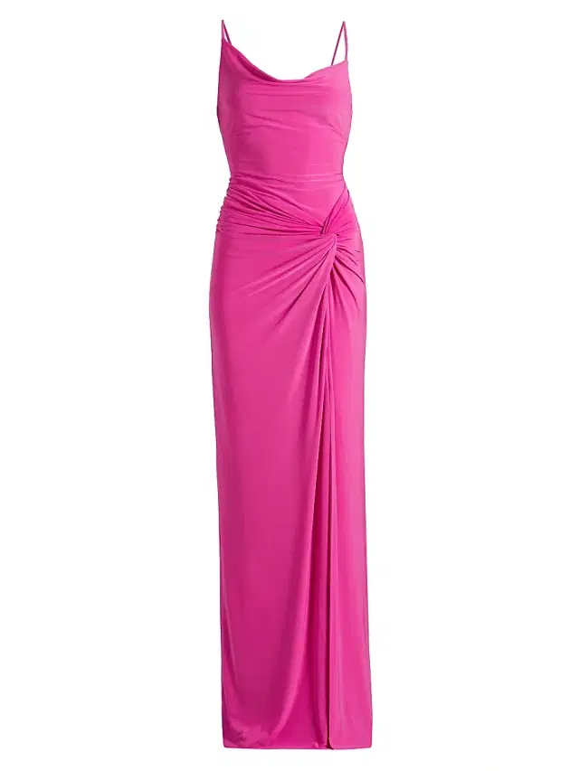 Women's Gathered Cowlneck Gown - Electric Orchid
