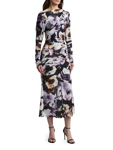 BCBGMAXAZRIA Women's Isla Floral Ruched Midi-Dress | Thumbnail 2