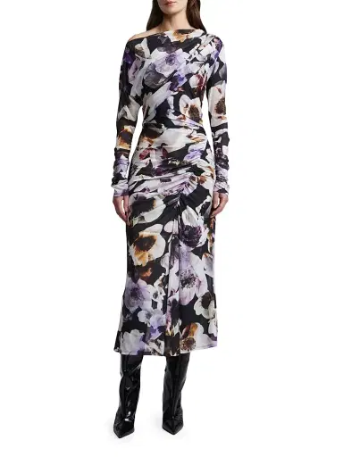 BCBGMAXAZRIA Women's Isla Floral Ruched Midi-Dress | Thumbnail 3