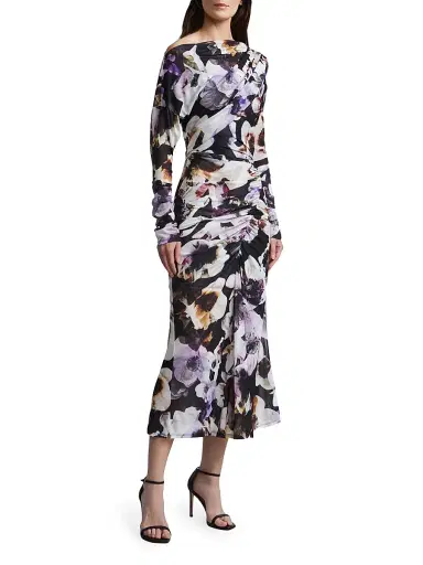 BCBGMAXAZRIA Women's Isla Floral Ruched Midi-Dress | Thumbnail 4