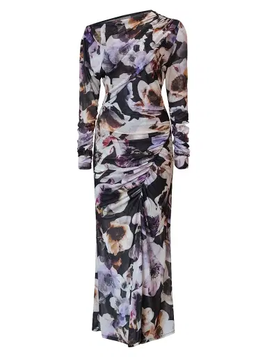 BCBGMAXAZRIA Women's Isla Floral Ruched Midi-Dress | Thumbnail 1