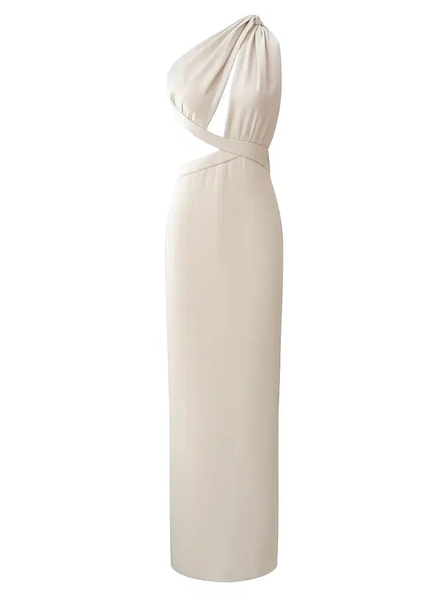BCBGMAXAZRIA Women's Selene One-Shoulder Cut Out Gown - French Grey
