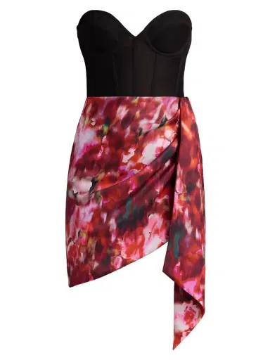 BCBGMAXAZRIA Women's Printed Bustier Minidress - Black Washed Floral Chilli - Size 6 | Thumbnail 1 BCBGMAXAZRIA Women's Printed Bustier Minidress - Black Washed Floral Chilli - Size 6 | Thumbnail 1