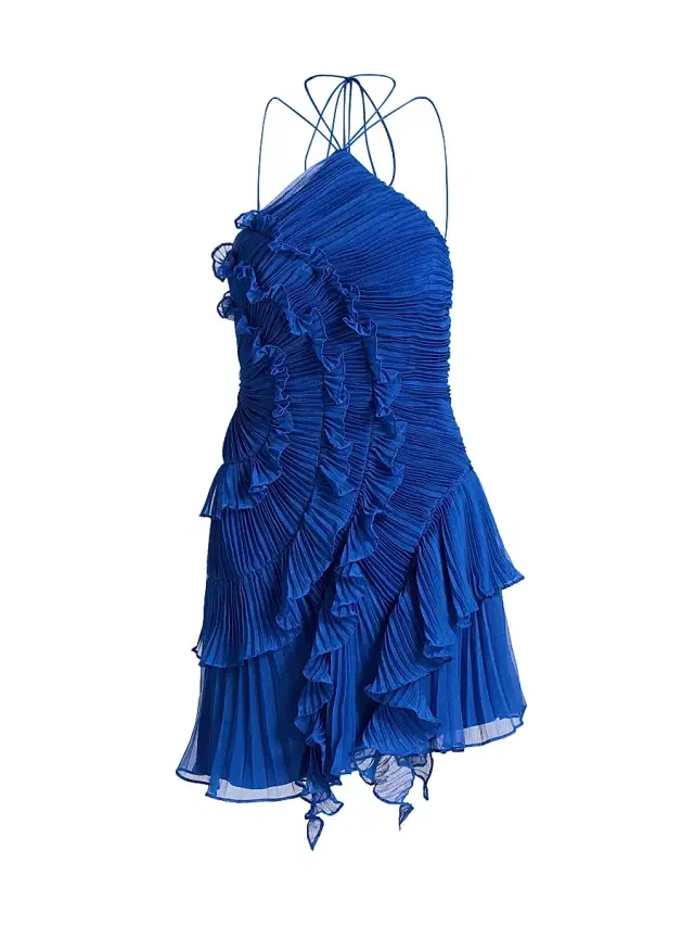 AMUR Women's Velora Asymmetric Ruffled Halterneck Minidress - Cobalt