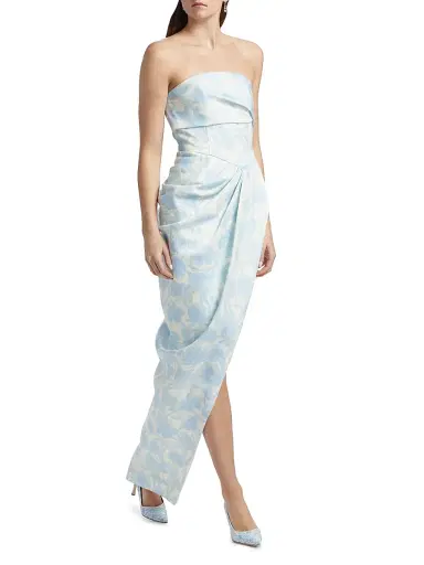 BCBGMAXAZRIA Women's Gathered Floral Strapless Gown - Sky Floral Print | Thumbnail 2
