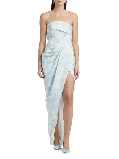 BCBGMAXAZRIA Women's Gathered Floral Strapless Gown - Sky Floral Print | Thumbnail 3