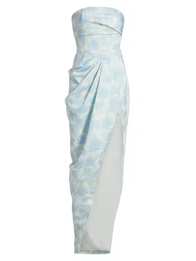 BCBGMAXAZRIA Women's Gathered Floral Strapless Gown - Sky Floral Print | Thumbnail 1