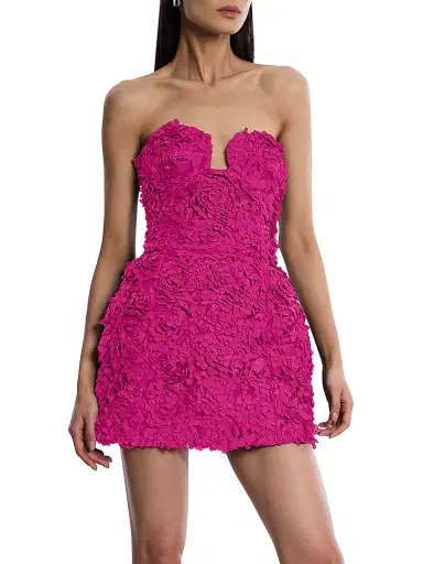 BCBGMAXAZRIA Women's Strapless 3D Floral Minidress - Hot Pink | Thumbnail 3